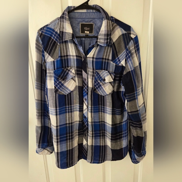 Rails Plaid Blue Black White Long Sleeve Shirt Large - Picture 2 of 6